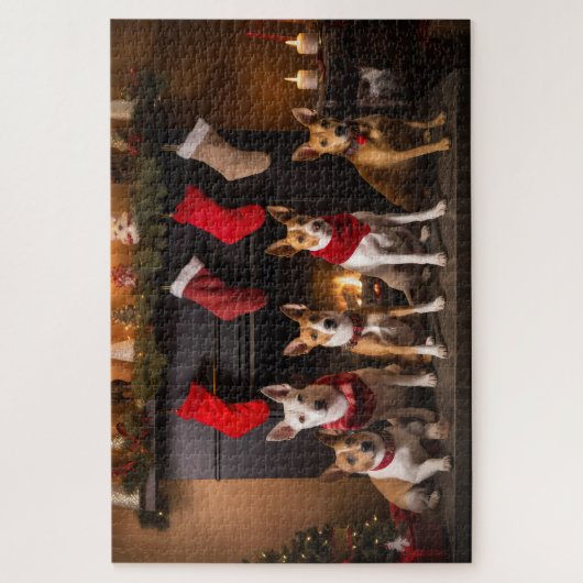 Puzzle Basenji au coin du feu de Noël (Vertical)