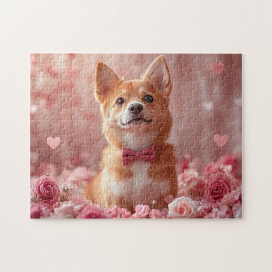 Puzzle Basenji avec Rose - Saint Valentin (Horizontal)