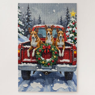 Puzzle Basenji camion rouge de Noël vacances