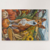 Puzzle Basenji Chien Automne Moisson Thanksgiving Holiday (Horizontal)