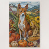 Puzzle Basenji Chien Automne Moisson Thanksgiving Holiday (Vertical)
