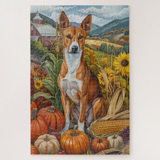 Puzzle Basenji Chien Automne Moisson Thanksgiving Holiday (Vertical)