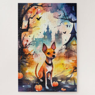 Puzzle Basenji D'Halloween Avec Peur Citrouille