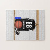 Puzzle Basket-ball noir et blanc personnalisé Jersey (Horizontal)