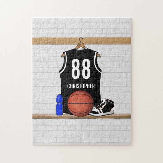 Puzzle Basket-ball noir et blanc personnalisé Jersey (Vertical)