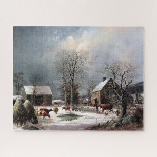 Puzzle Basse-cour en hiver George Henry Durrie 1858