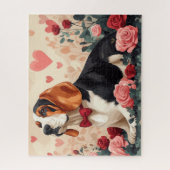 Puzzle Basset Hound avec des roses - Saint-Valentin  (Vertical)