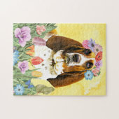 Puzzle Basset Hound Chien avec Fleurs Printemps (Horizontal)