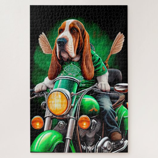 Puzzle Basset Hound Chien conduisant vélo St. Patrick's D (Vertical)