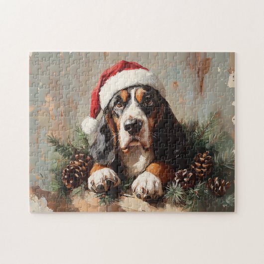 Puzzle Basset Hound dans une peinture à l'huile de chapea (Horizontal)