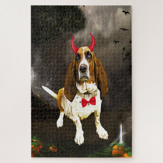 Puzzle Basset Hound Dog en costume d'Halloween (Vertical)