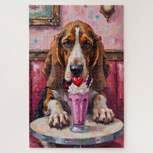 Puzzle Basset Hound Dog Valentine's Day Heart Milkshake (Vertical)