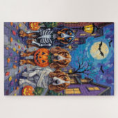 Puzzle Basset Hound Dogs Trick-or-Treating en Halloween (Horizontal)