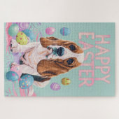 Puzzle Basset Hound Joyeuses Pâques (Horizontal)