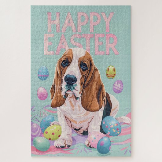 Puzzle Basset Hound Joyeuses Pâques (Vertical)