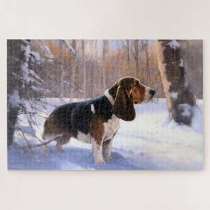 Puzzle Basset Hound Laissez tomber la neige Noël