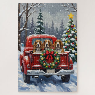 Puzzle Basset Hound Noël Camion Rouge Fêtes