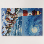 Puzzle Basset Hound Noël Phare Vacances (Horizontal)