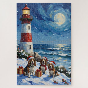 Puzzle Basset Hound Noël Phare Vacances