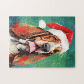 Puzzle Basset Hound Peinture de Noël (Horizontal)