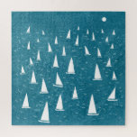 Puzzle Bateau à voile<br><div class="desc">Une course en voilier sur un océan vert turquoise. Parfait pour votre navigateur favori, coureur de yachts et fan de régate. Art nautique original par Nic Squirrell.</div>