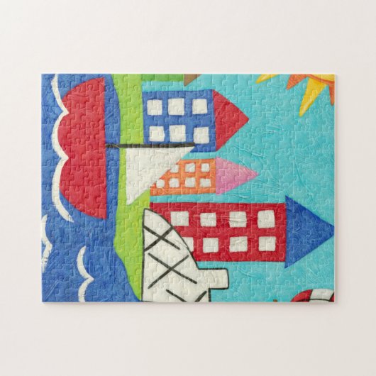 Puzzle Bateau à voile et ballon à air chaud avec Cityscap (Horizontal)