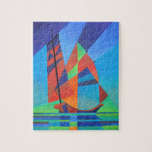 Puzzle Bateau Abstrait Art Junk contre Deep Blue Sky