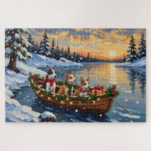 Puzzle Bateau de Noël de Rat Terrier pour les Fêtes