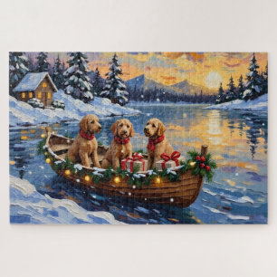 Puzzle Bateau de Noël Goldendoodle pour les Fêtes