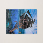 Puzzle Bateau de pirate contre le calmar géant (Horizontal)