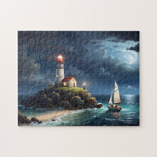Puzzle Bateau de rangée vide de lune de phare (Horizontal)