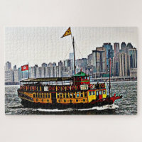 Bateau touristique coloré Victoria Harbour Hong Ko