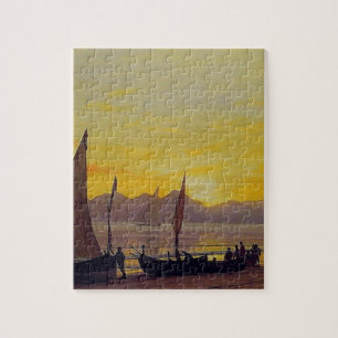 Puzzle Bateaux au bord du soleil couchant, Albert Biersta