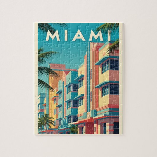 Puzzle Bâtiments vibrants de Miami avec des palmiers (Vertical)