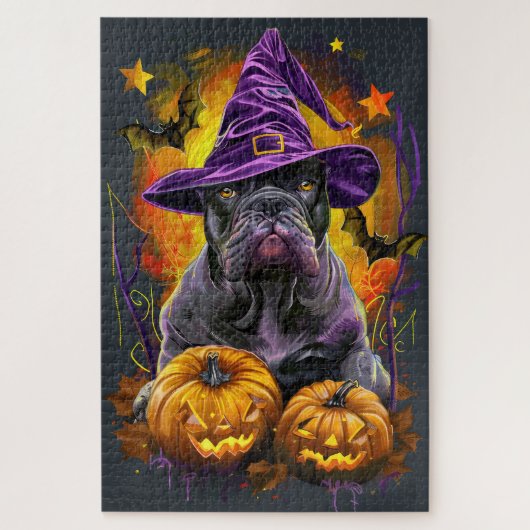 Puzzle Bâton effrayant Chien Corso Halloween Sorcière Et (Vertical)
