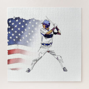 Puzzle Batter ! - Joueur de baseball et drapeau américain