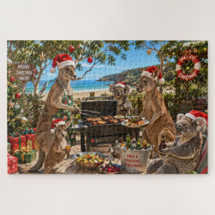 Puzzle BBQ de Noël au bord de la mer avec des kangourous