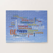 Puzzle Be Happy Word Cloud in Blue Sky Inspire (Horizontal)