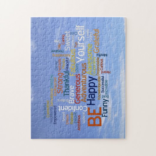 Puzzle Be Happy Word Cloud in Blue Sky Inspire (Vertical)
