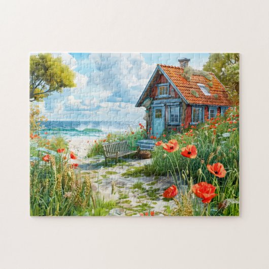 Puzzle Beach Cottage with Dunes and Poppies (Horizontal)
