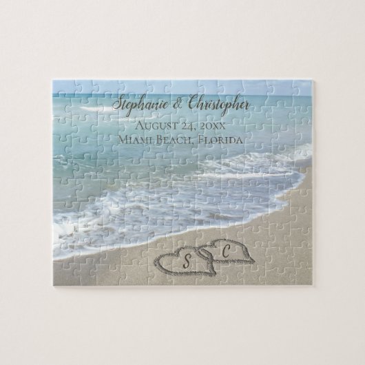 Puzzle Beach Wedding Hearts (Horizontal)