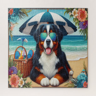 Puzzle Beachside Bernese Bliss : Chien Cool avec lunettes