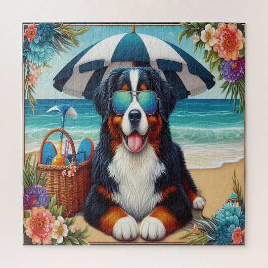 Puzzle Beachside Bernese Bliss : Chien Cool avec lunettes (Vertical)