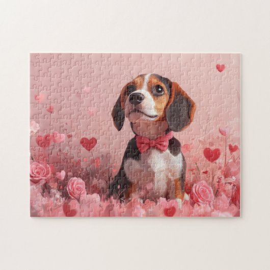 Puzzle Beagle avec des roses - Saint-Valentin (Horizontal)