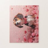 Puzzle Beagle avec des roses - Saint-Valentin (Vertical)