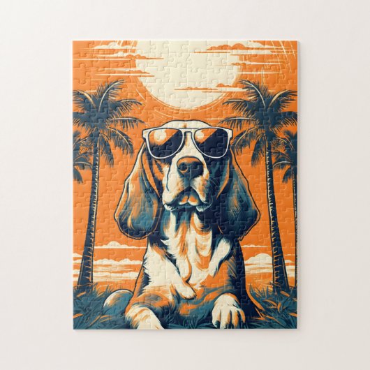 Puzzle Beagle avec lunettes de soleil à la plage (Vertical)