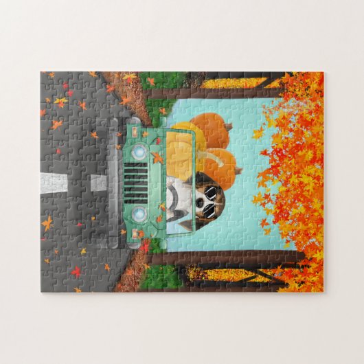 Puzzle Beagle chien Citrouille d'automne (Horizontal)