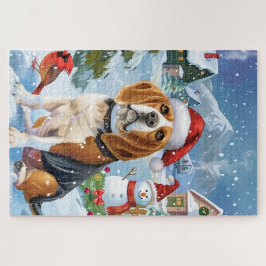 Puzzle Beagle Chien Winter Wonderland Noël Joie (Horizontal)