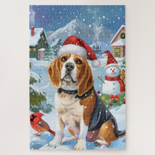 Puzzle Beagle Chien Winter Wonderland Noël Joie (Vertical)