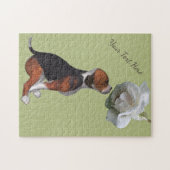 Puzzle Beagle Chiot Odeur Rose blanche Personnalisé (Horizontal)